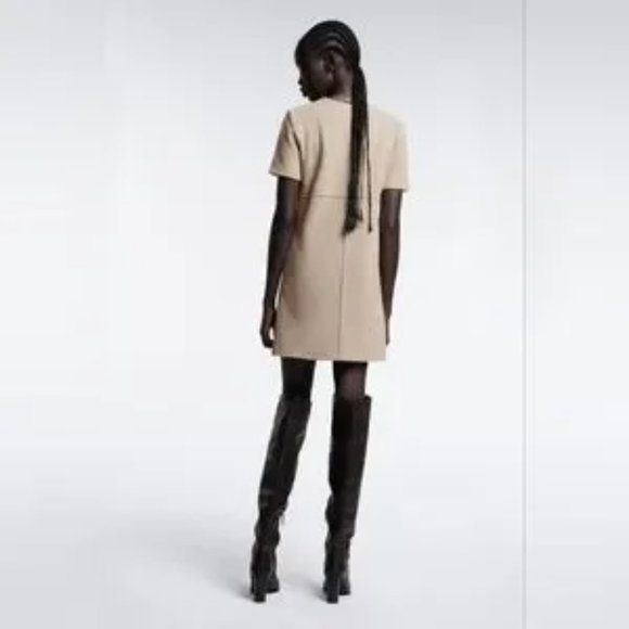 Zara Short Sleeve‎ Sweater Mini Dress Cotton/Poly Blend Camel Sz S - NWT - Picture 2 of 11
